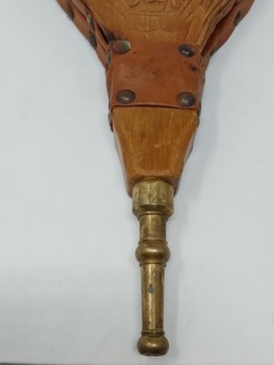 ​Vintage Hand Carved Wood Fireplace Bellows Floral Relief Leather Brass Nozzle main image 11